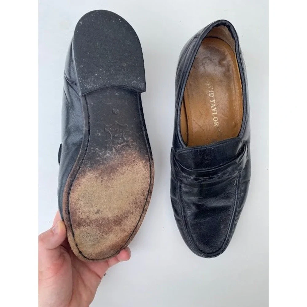 David Taylor Mens‎ Black Leather Penny Loafers Dress Shoes 8.5 D 77027